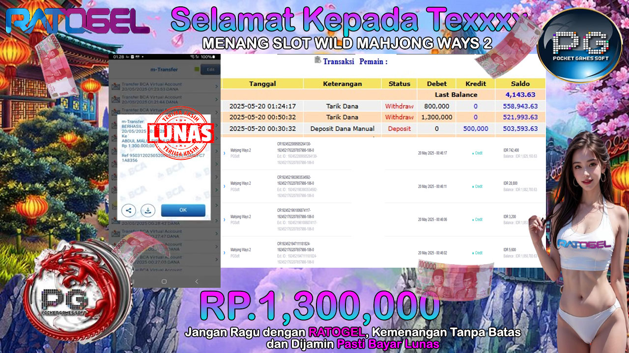 BUKTI JACKPOT SLOT MAHJONG WAYS 2 TERPERCAYA DI INDONESIA TGL 20-05-2025