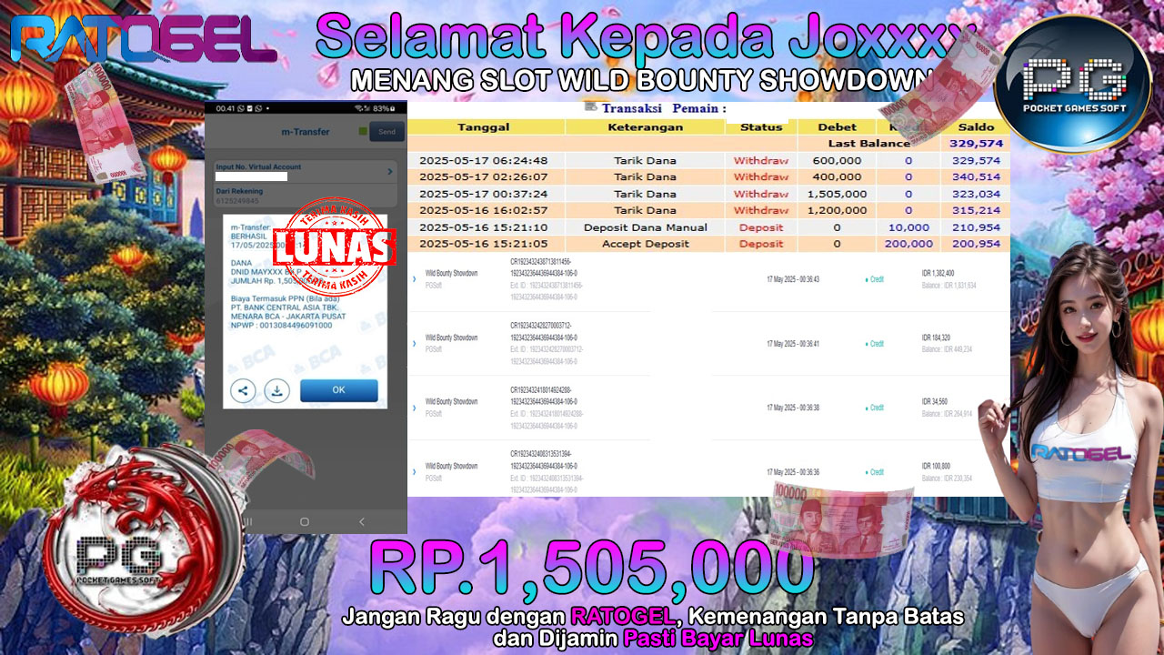 BUKTI JACKPOT SLOT WILD BOUNTY SHOWDOWN TERPERCAYA DI INDONESIA TGL 17-05-2025