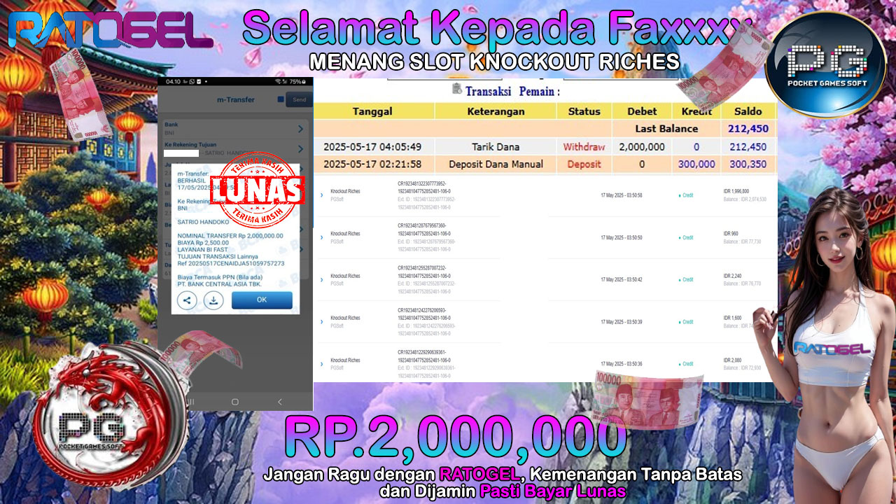 BUKTI JACKPOT SLOT KNOCKOUT RICHES TERPERCAYA DI INDONESIA TGL 17-05-2025