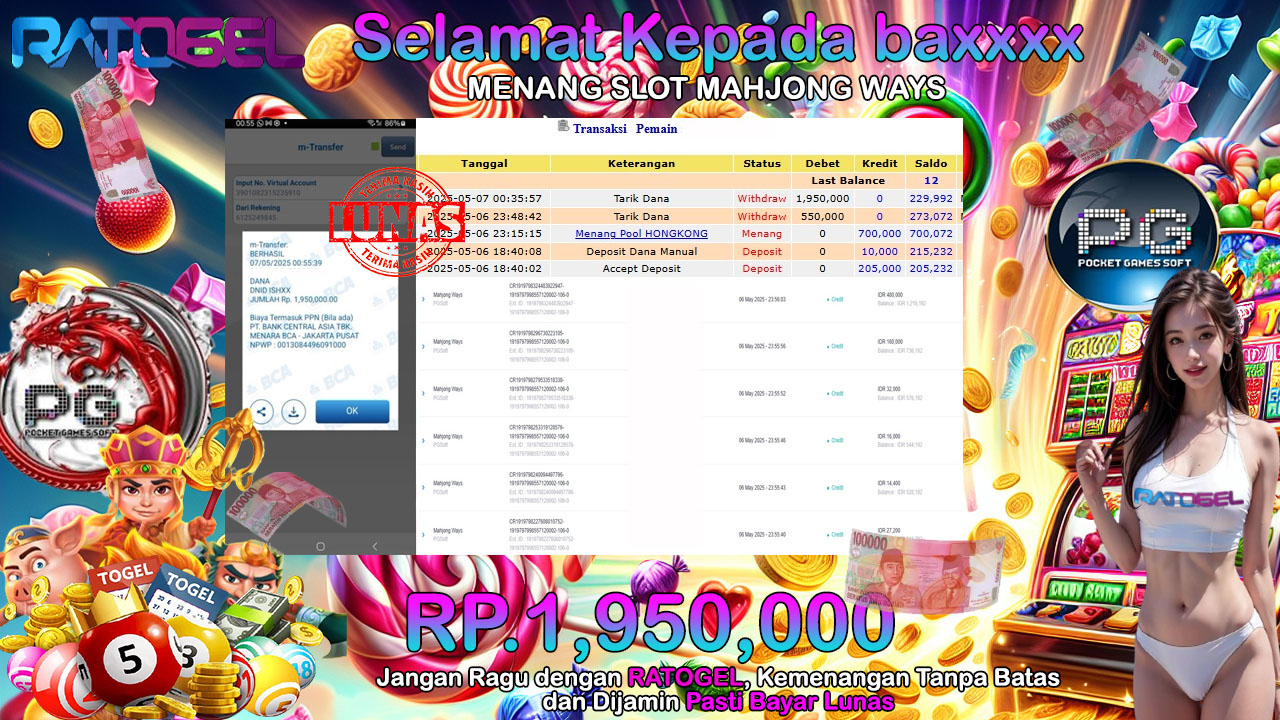 BUKTI JACKPOT SLOT MAHJONG WAYS TERPERCAYA DI INDONESIA TGL 07-05-2025