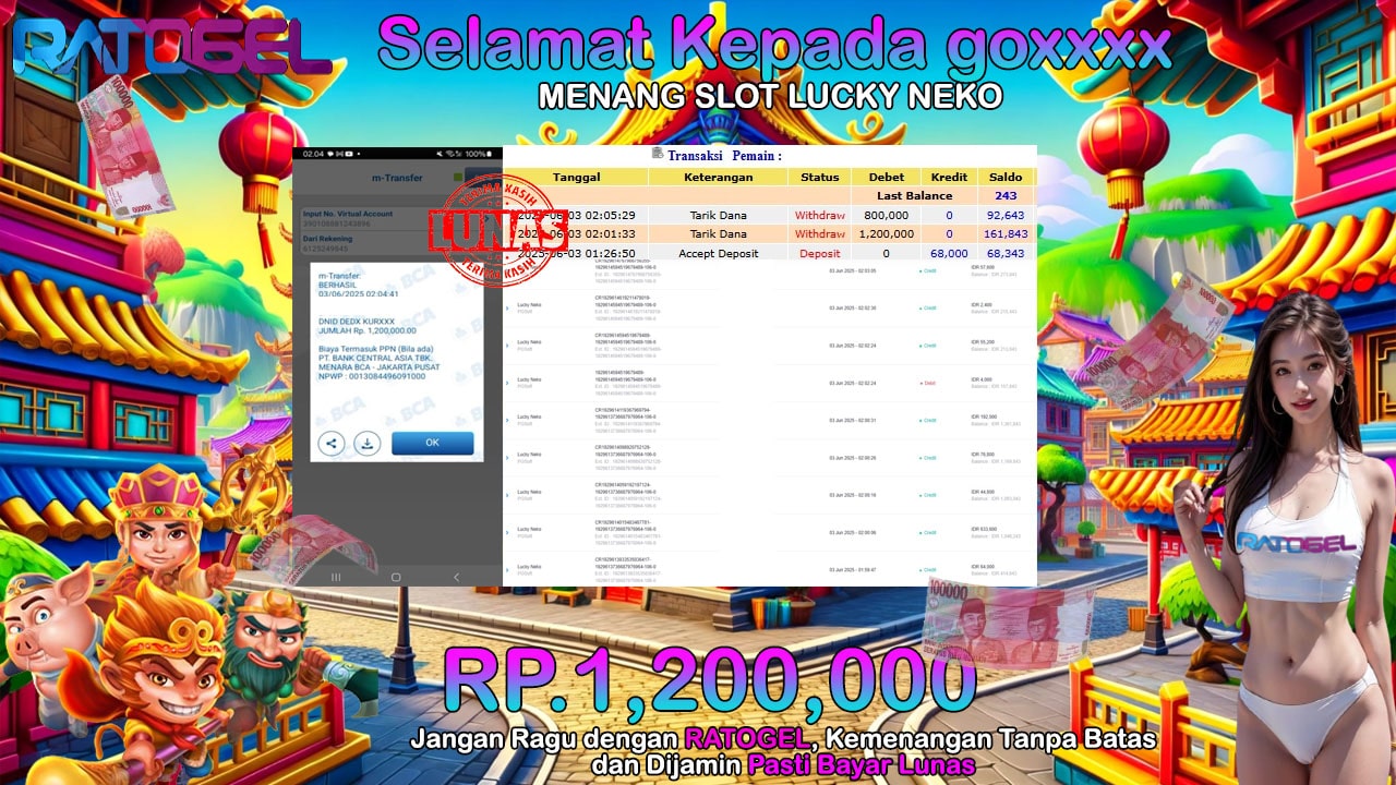 BUKTI JACKPOT SLOT LUCK NEKO TERPERCAYA DI INDONESIA TGL 03-06-2025