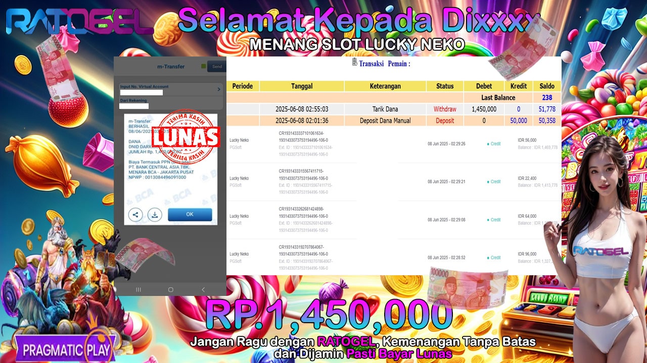 BUKTI JACKPOT SLOT LUCKY NEKO TERPERCAYA DI INDONESIA TGL 08-06-2025
