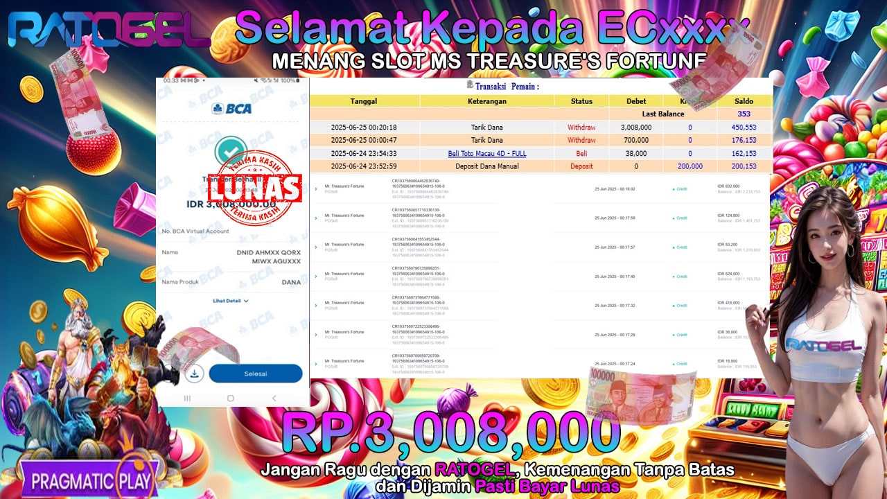 BUKTI JACKPOT SLOT MS’TREASURE’S FORTUNE TERPERCAYA DI INDONESIA TGL 25-06-2025