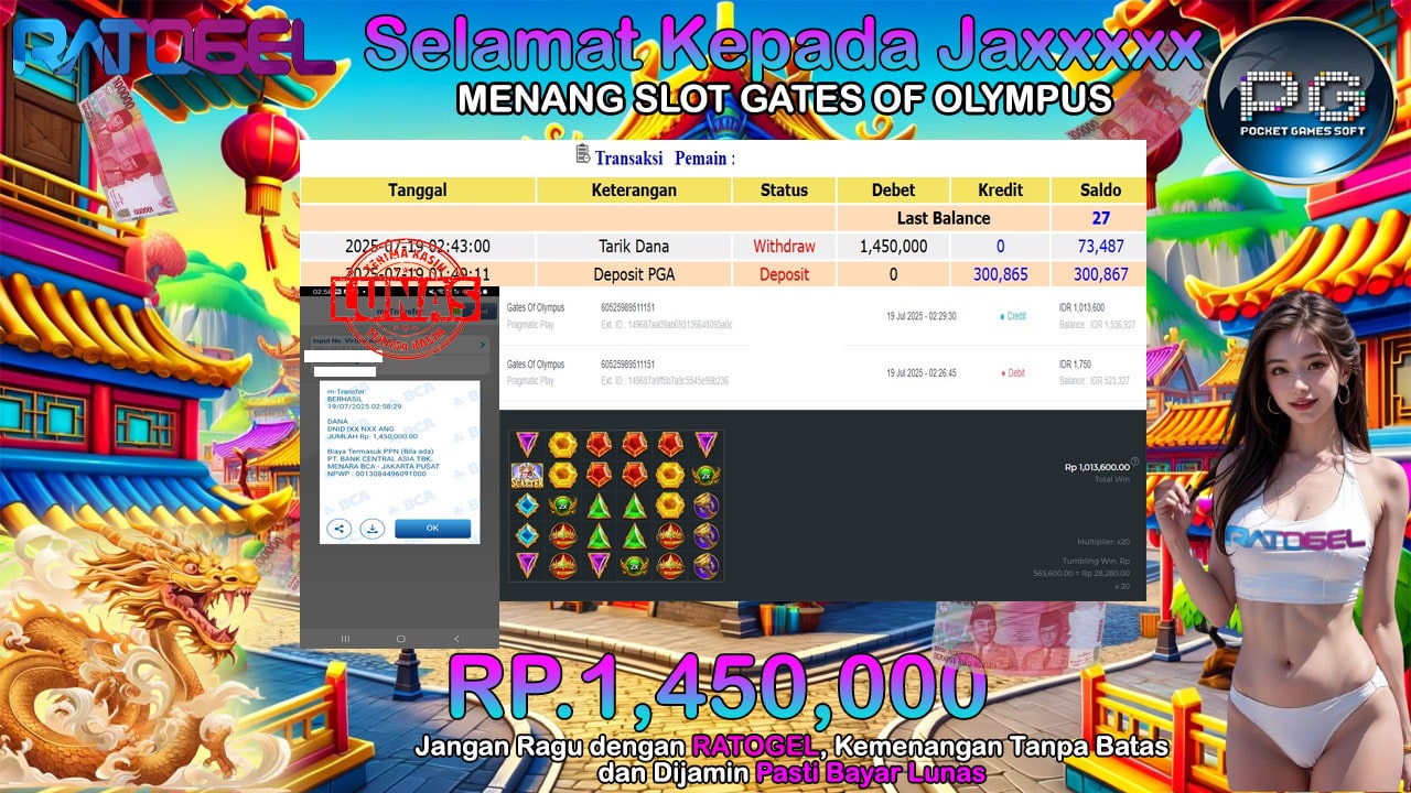 BUKTI JACKPOT SLOT GATES OF OLYMPUS TERPERCAYA DI INDONESIA TGL 18-07-2025