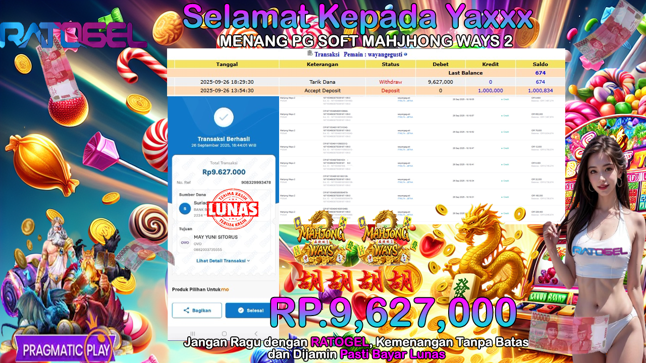 BUKTI JACKPOT SLOT PG SOFT MAHJONG WAYS 2 TERPERCAYA DI INDONESIA TGL 26-09-2025