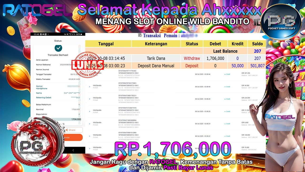 BUKTI JACKPOT SLOT WILD BANDITO TERPERCAYA DI INDONESIA TGL 08-10-2025