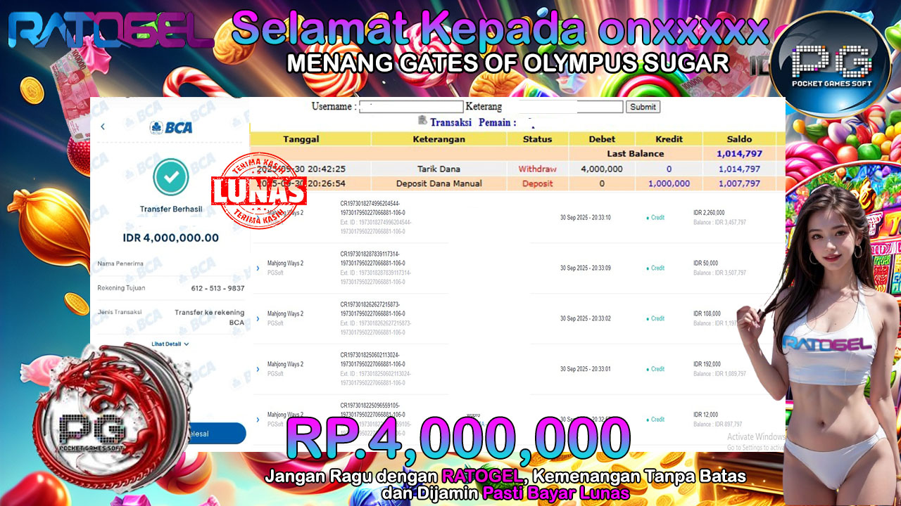 BUKTI JACKPOT SLOT PG SOFT MAHJONG WAYS 2 TERPERCAYA DI INDONESIA TGL 30-09-2025