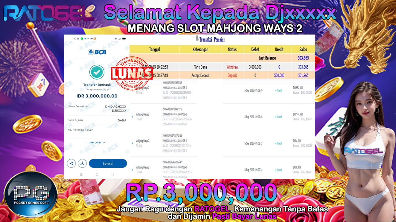 BUKTI JACKPOT SLOT MAHJONG WAYS 2 TERPERCAYA DI INDONESIA TGL 15-09-2026