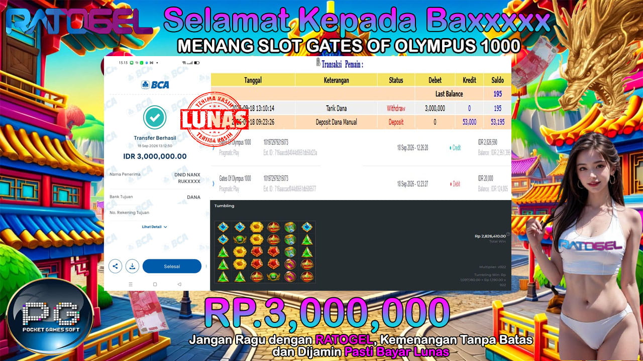 BUKTI JACKPOT SLOT GATES OF OLYMPUS 1000 TERPERCAYA DI INDONESIA TGL 18-09-2026