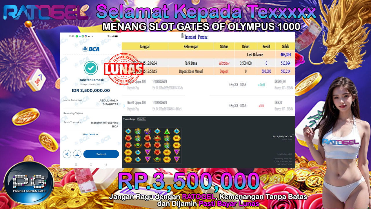 BUKTI JACKPOT SLOT GATES OF OLYMPUS 1000 TERPERCAYA DI INDONESIA TGL 15-09-2026