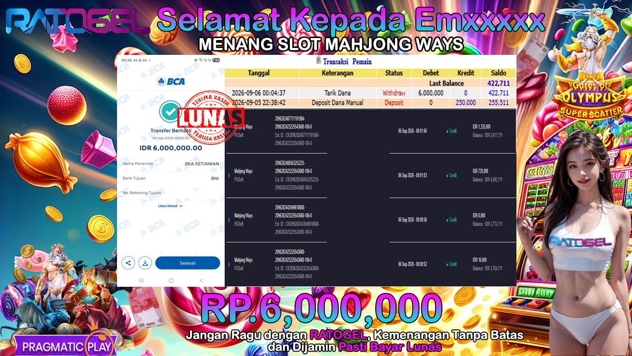 BUKTI JACKPOT SLOT MAHJONG WAYS TERPERCAYA DI INDONESIA TGL 06-09-2026