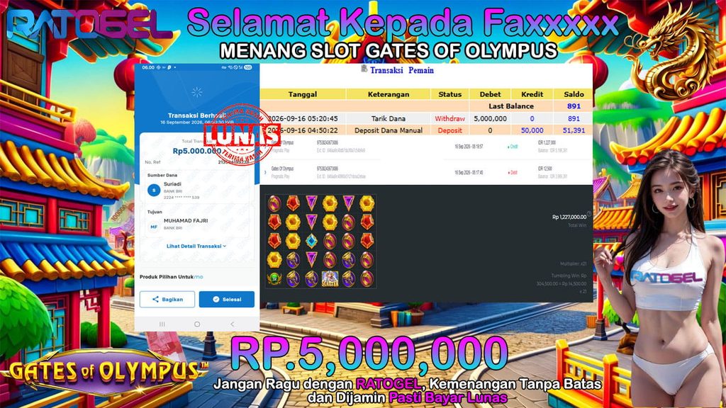 BUKTI JACKPOT SLOT GATES OF OLYMPUS 1000 TERPERCAYA DI INDONESIA TGL 16-09-2026