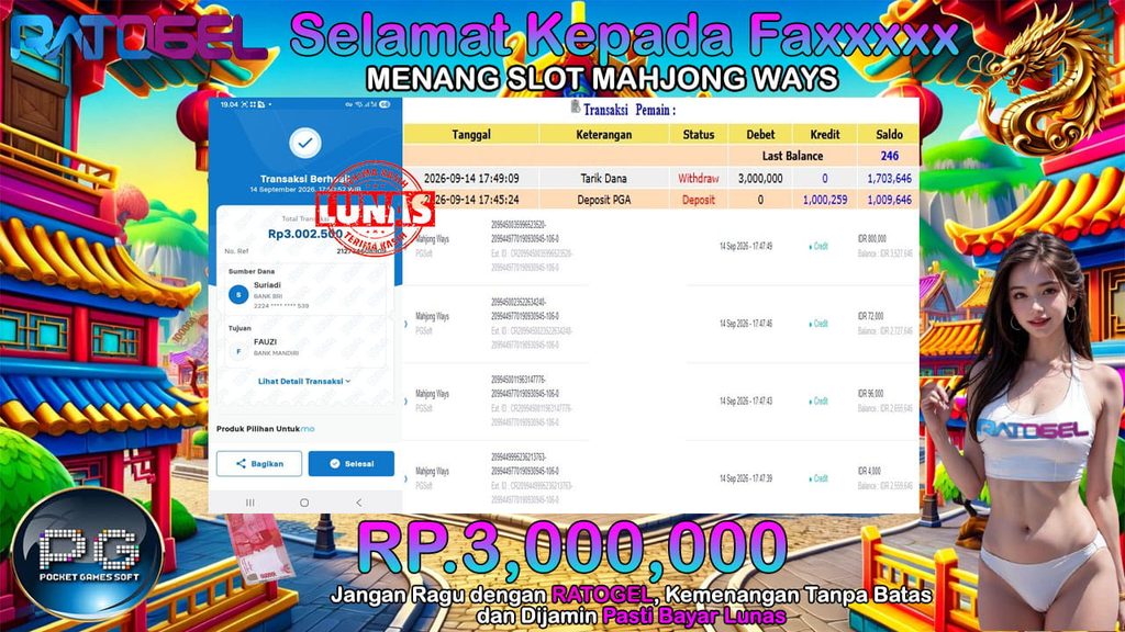 BUKTI JACKPOT SLOT MAHJONG WAYS TERPERCAYA DI INDONESIA TGL 14-09-2026