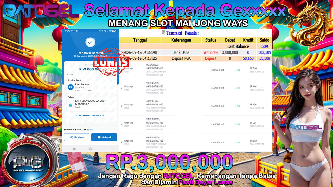 BUKTI JACKPOT SLOT MAHJONG WAYS TERPERCAYA DI INDONESIA TGL 16-09-2026
