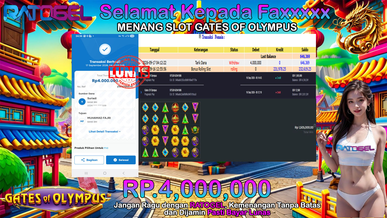 BUKTI JACKPOT SLOT GATES OF OLYMPUS TERPERCAYA DI INDONESIA TGL 17-09-2026