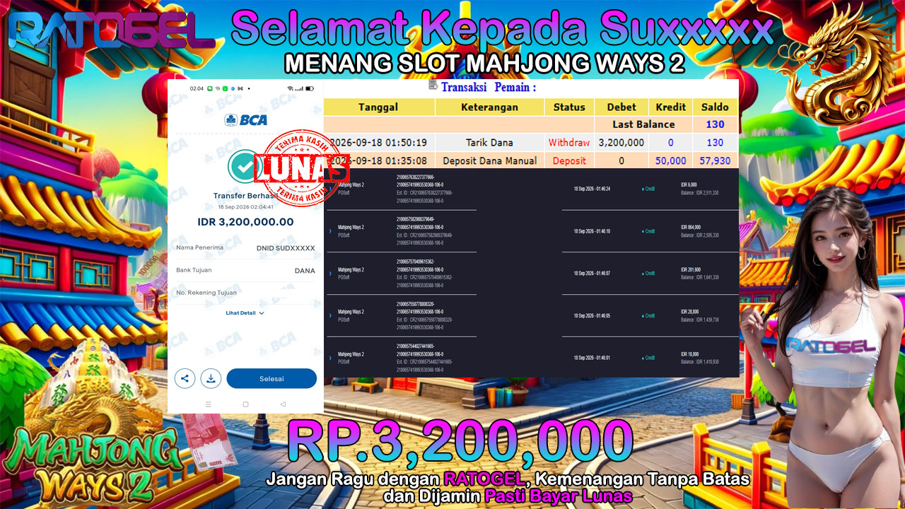 BUKTI JACKPOT SLOT MAHJONG WAYS 2 TERPERCAYA DI INDONESIA TGL 18-09-2026